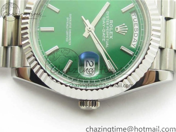 0114 Affordable Day-Date 40mm 228239 BP New Dial Version 904 SS Green Stick Markers Dial on SS President Bracelet A 2817